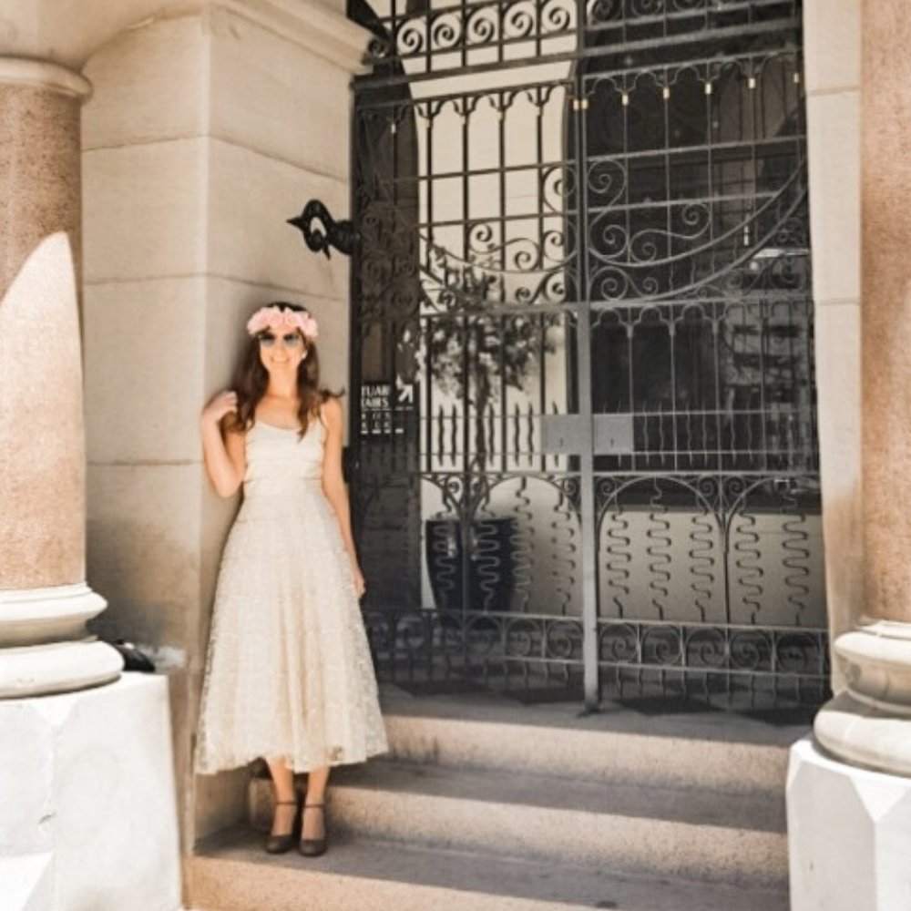 Vintage 1950's ivory lace midi wedding dress 2